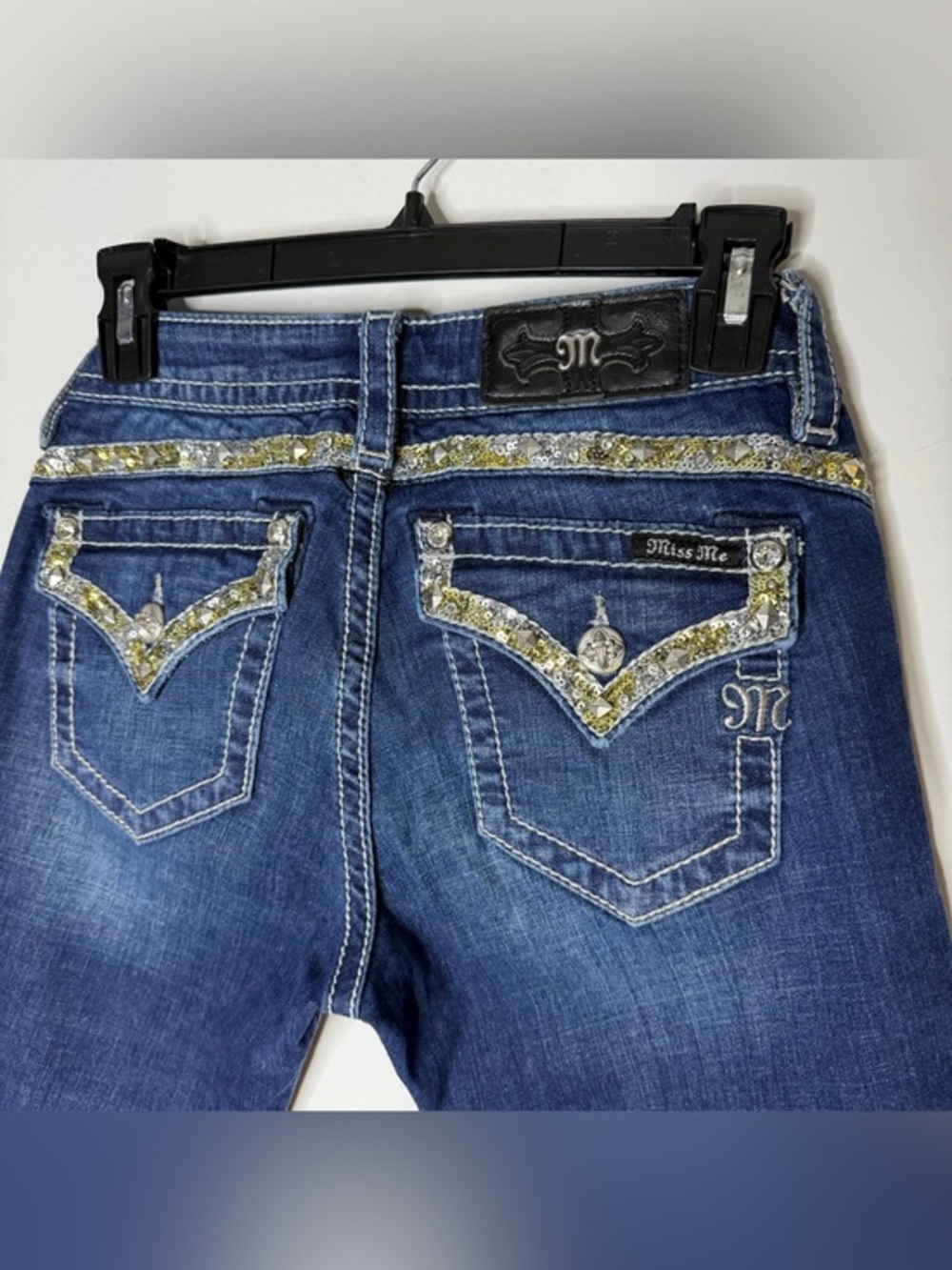 Miss Me Bling Rhinestone Sequin Straight Jeans Size 26
